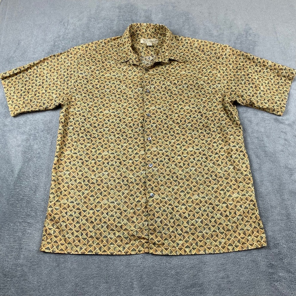 Tori Richard Mens Medium Button Down Shirt Brown Geometric Cotton Lawn Hawaii